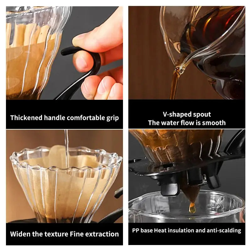 Handmade Glass Coffee Carafe With Filter Set For Pour Over Coffee Pot Tea Brewing Server Includes Coffee Extraction Cup