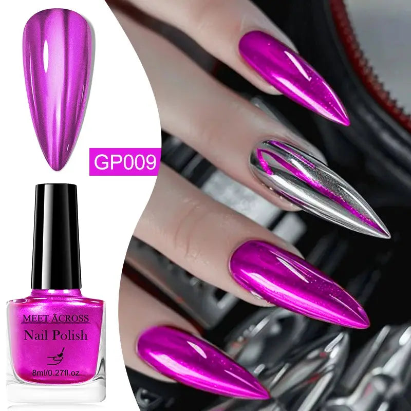 NovaGlow Metallic Nail Polish Mirror Effect 8ml Fast Drying Long Lasting No Lamp Cure Professional Salon Quality