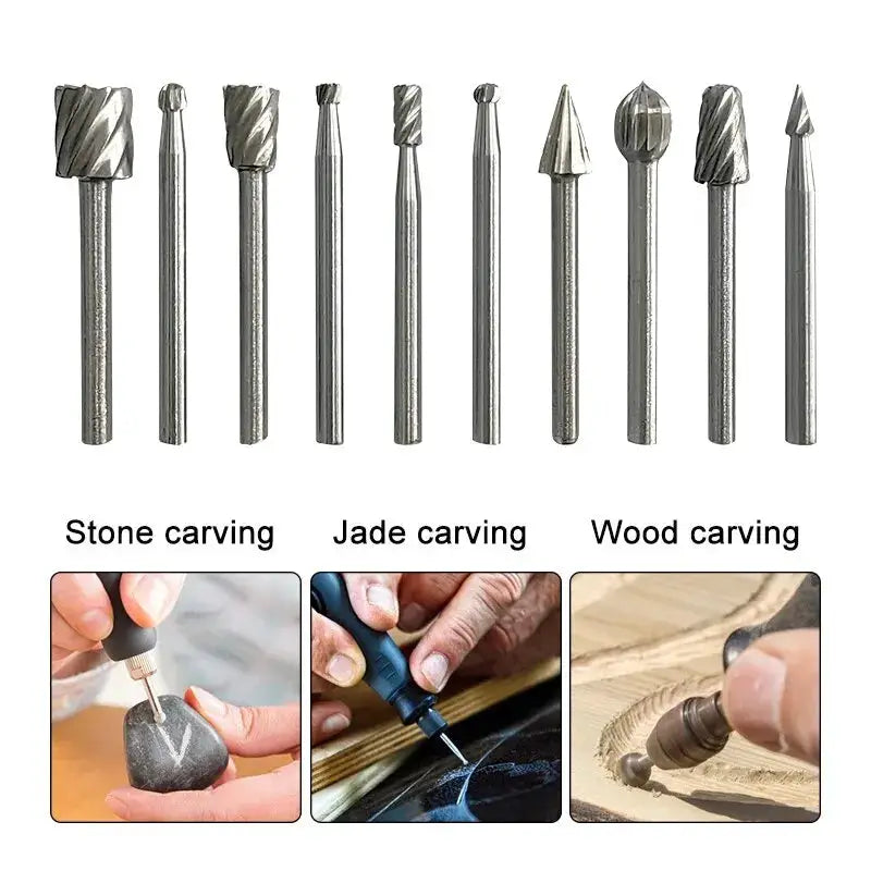 10 Piece HSS Woodworking Rotary File Set Handmade For DIY Engraving Milling Grinding High Speed Steel