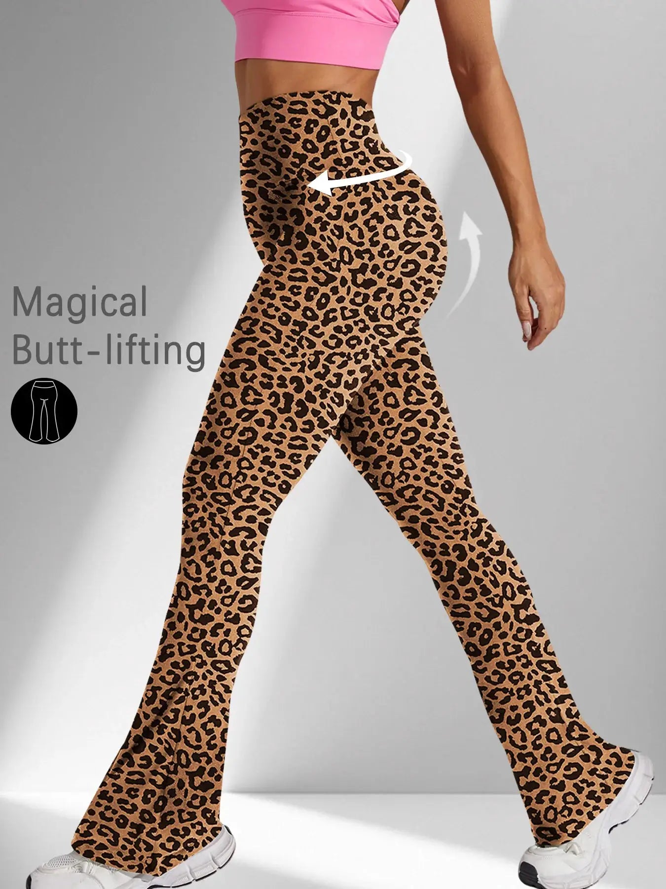 Simples Market women's leopard print high-waisted flare pants with tummy control