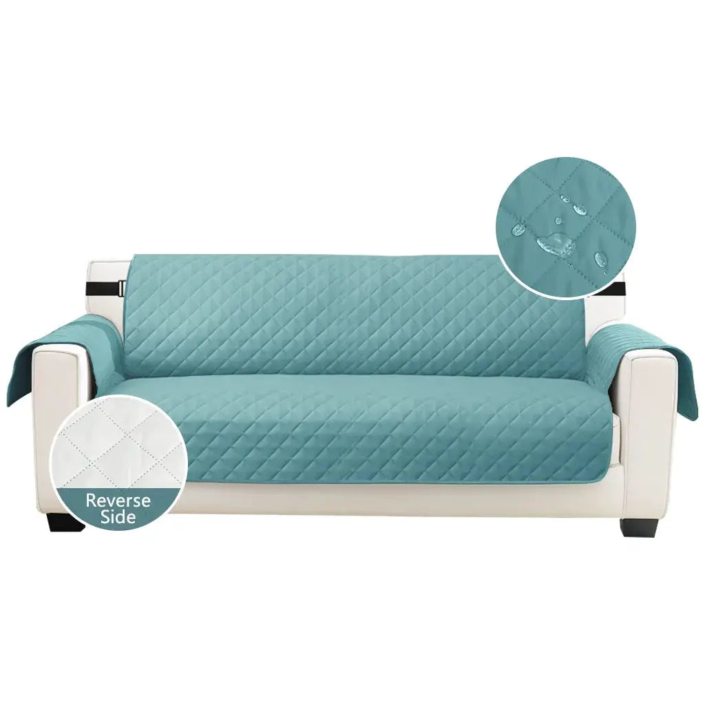 Sofa cover by Simples Market, waterproof quilted light-blue with elastic straps