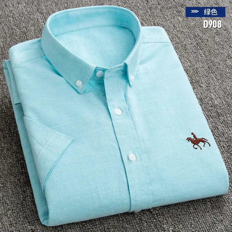 Simples Market light turquoise 100% cotton oxford shirt with button-down collar and small horse logo.