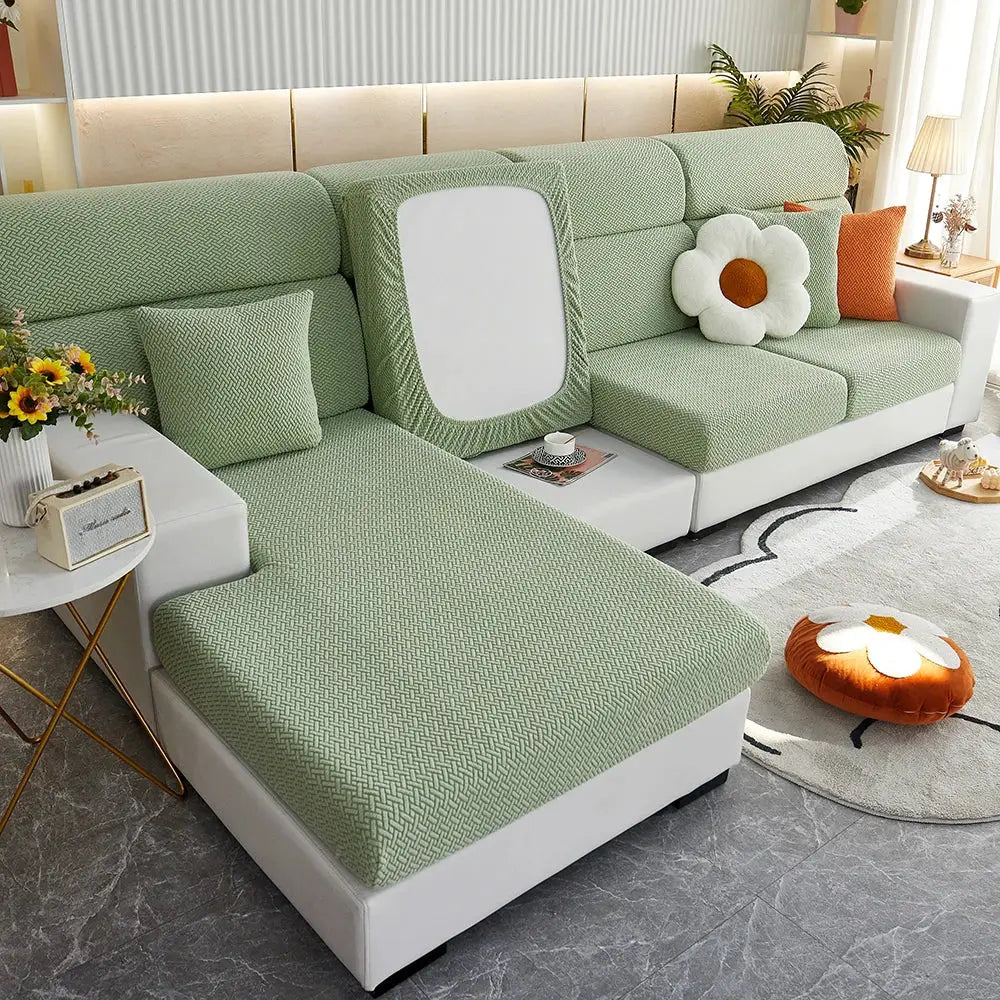 Jacquard Sofa Slipcover Twill Pattern Elastic Cover For L Shaped Sofas Loveseats Chairs Furniture Protector Living Room