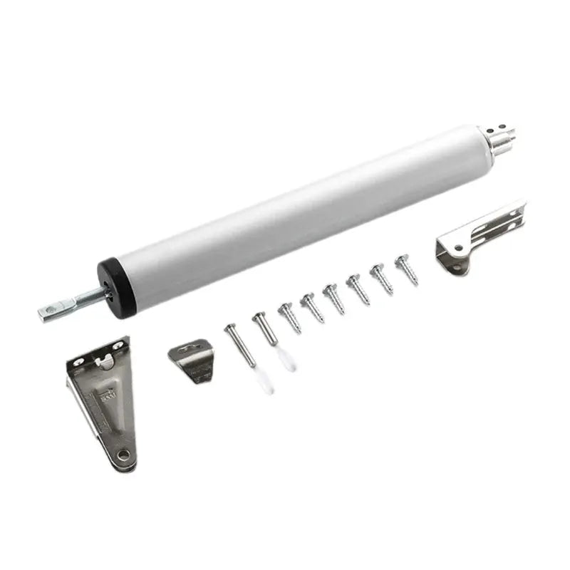 Door closer kit with silver finish, mounting brackets and screws by Simples Market