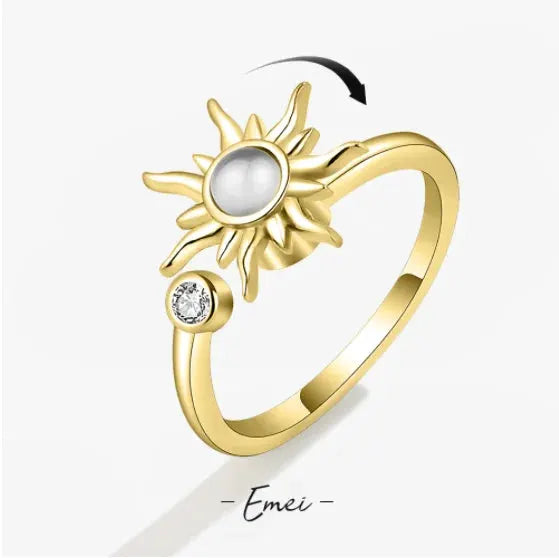 Stainless Steel Spinner Ring For Women Sunflower Motif Anti Stress Anxiety Fidget Jewelry Gift Dropshipping
