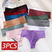 3PCS FINETOO seamless high-waist panties for women in assorted colors