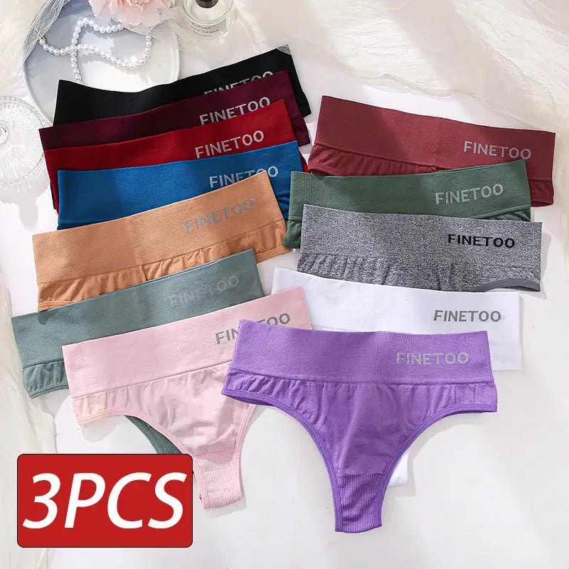 3PCS FINETOO seamless high-waist panties for women in assorted colors
