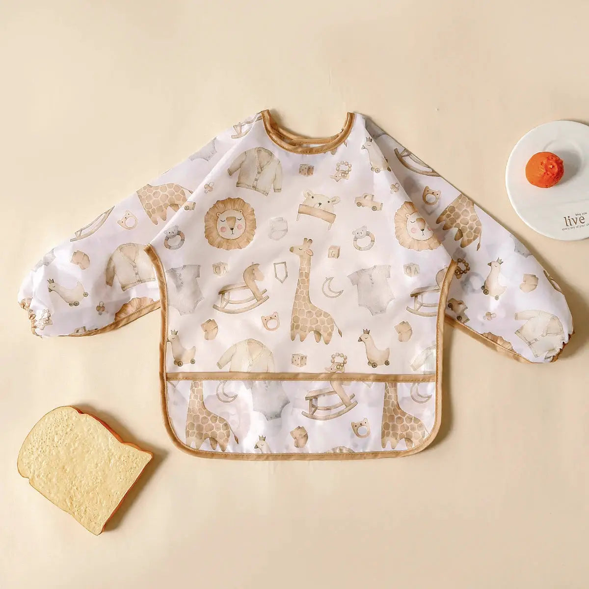 Elinfant Long Sleeve Waterproof Feeding Bibs For 1-3 Years Washable Burp Cloth Coverall Bibs Easy Clean