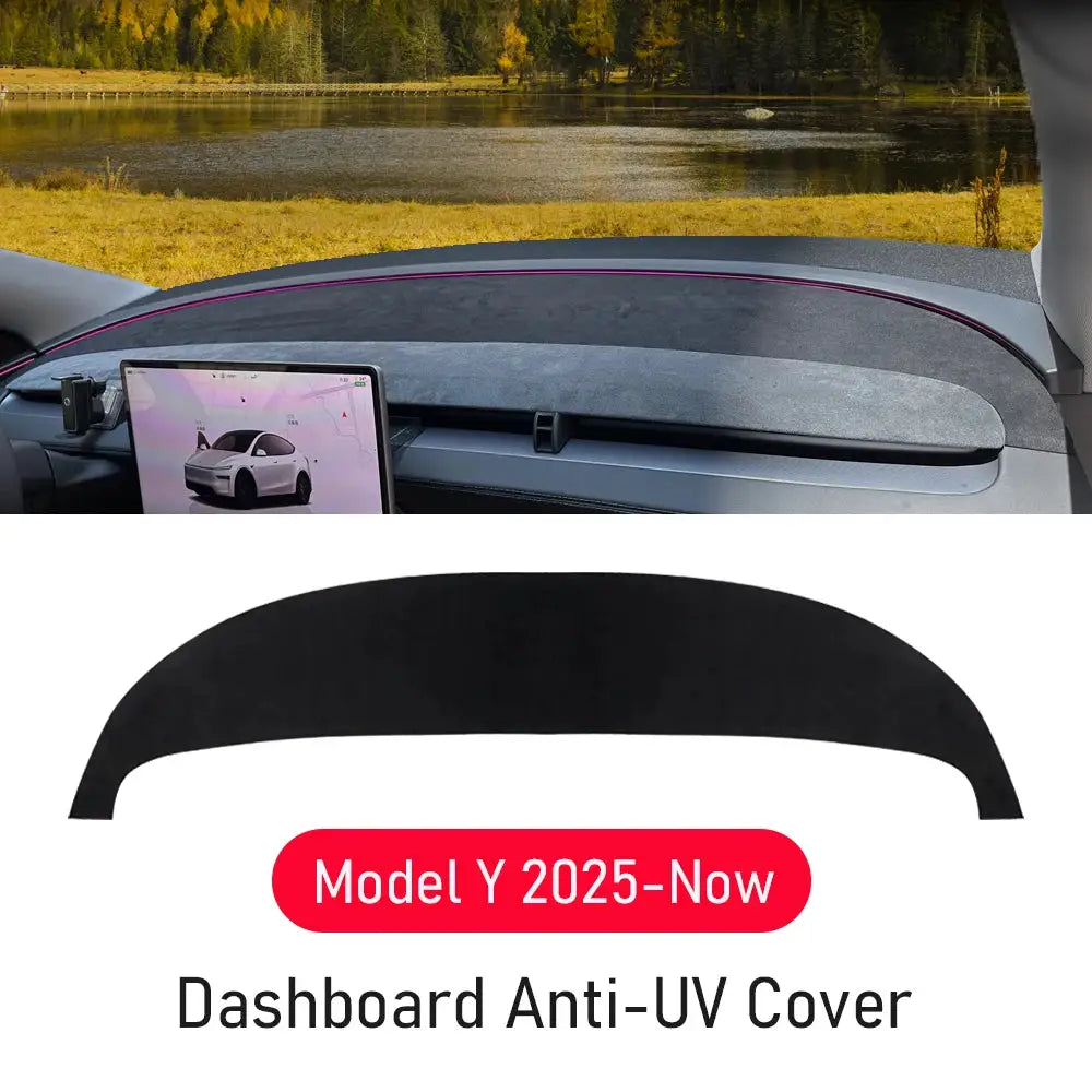 Tesla Model Y dashboard cover pad by Simples Market, black suede anti-UV sunshade, non-slip
