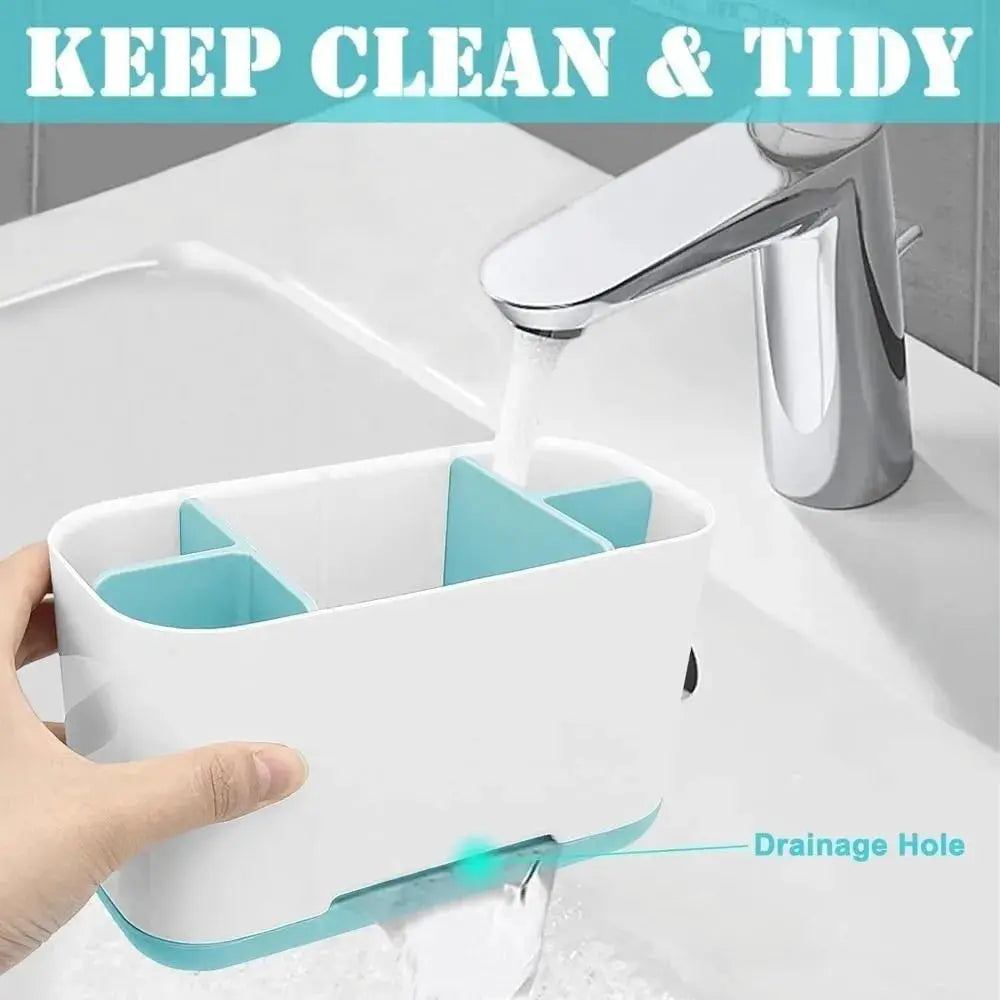 1PC electric toothbrush holder with turquoise dividers and drainage hole.