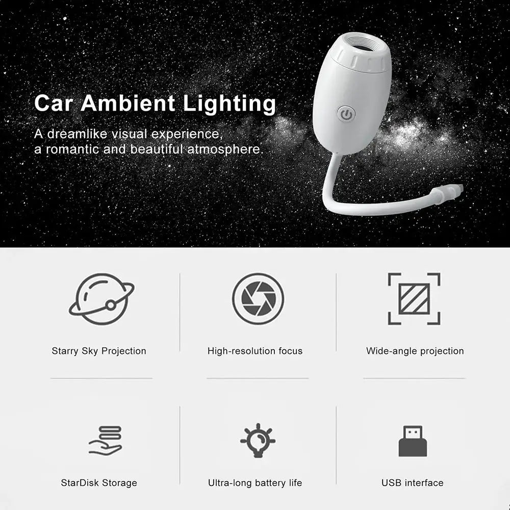 USB Car Atmosphere Projector Light Starry Sky Saturn Galaxy Ambience