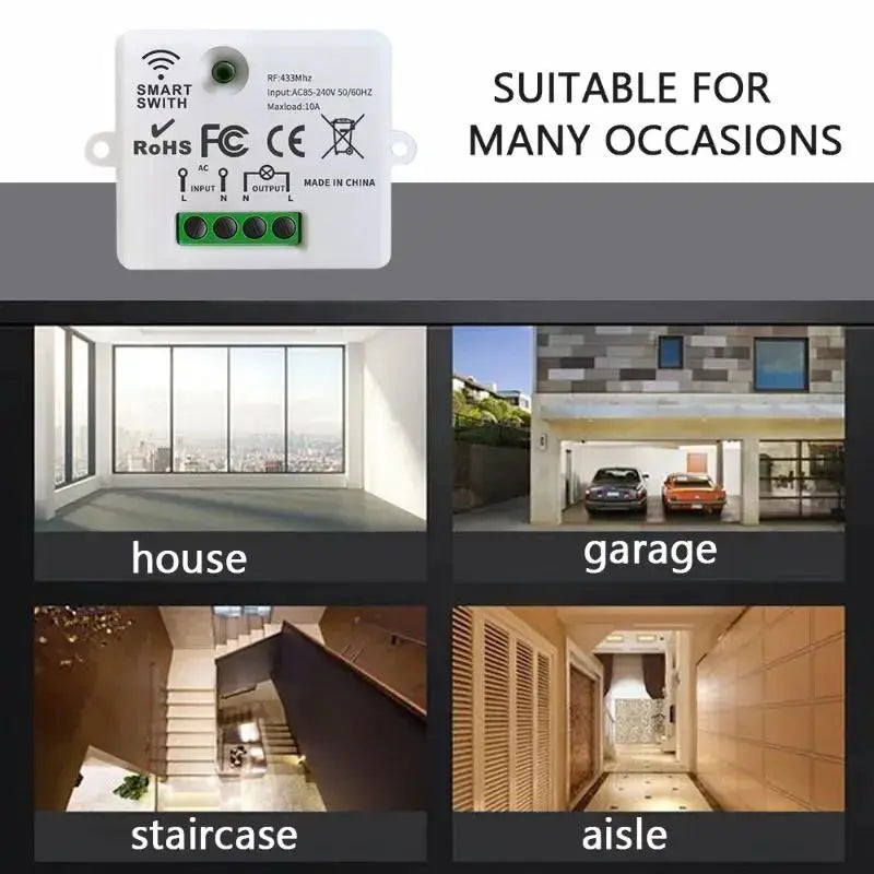 Simples Market wireless RF433 switch module, white 1/2/3 gang wall switch with green terminal block, 10A 110-240V