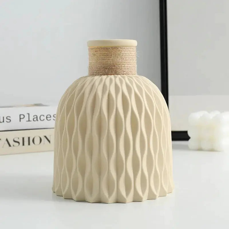 Pineapple Pattern Twine Imitation Ceramic Plastic Vase For Flower Arrangements With Water Wave Texture For Home Decor