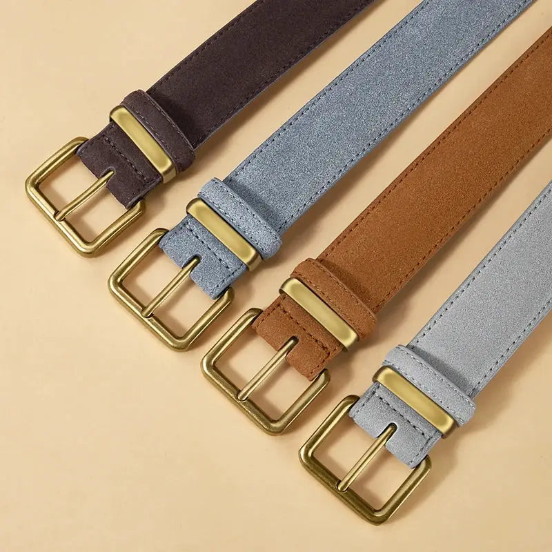 LuxeLine Luxury Suede Cowhide Leather Belt Vintage Gold Buckle Accessory For Dresses And Jeans Women
