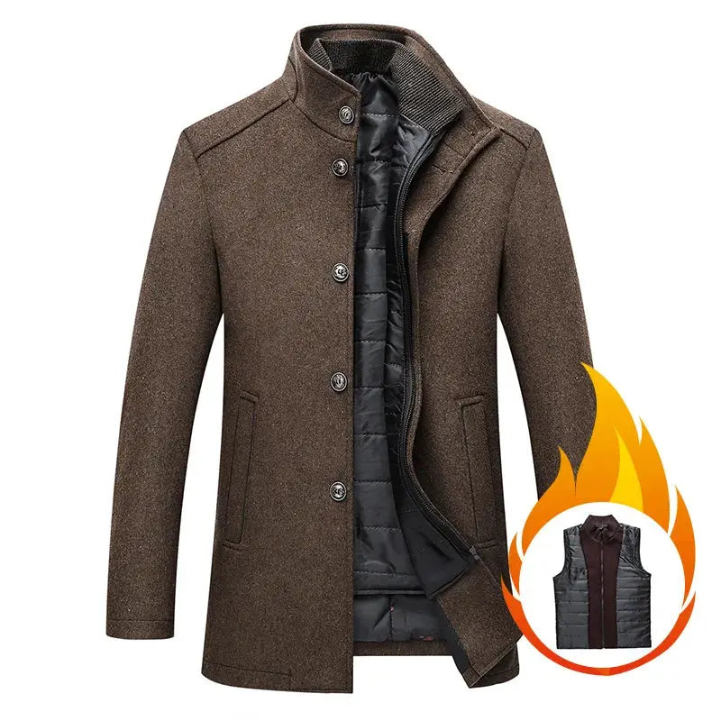 Men's brown wool trench coat with quilted lining, Simples Market, sizes M–XXXL