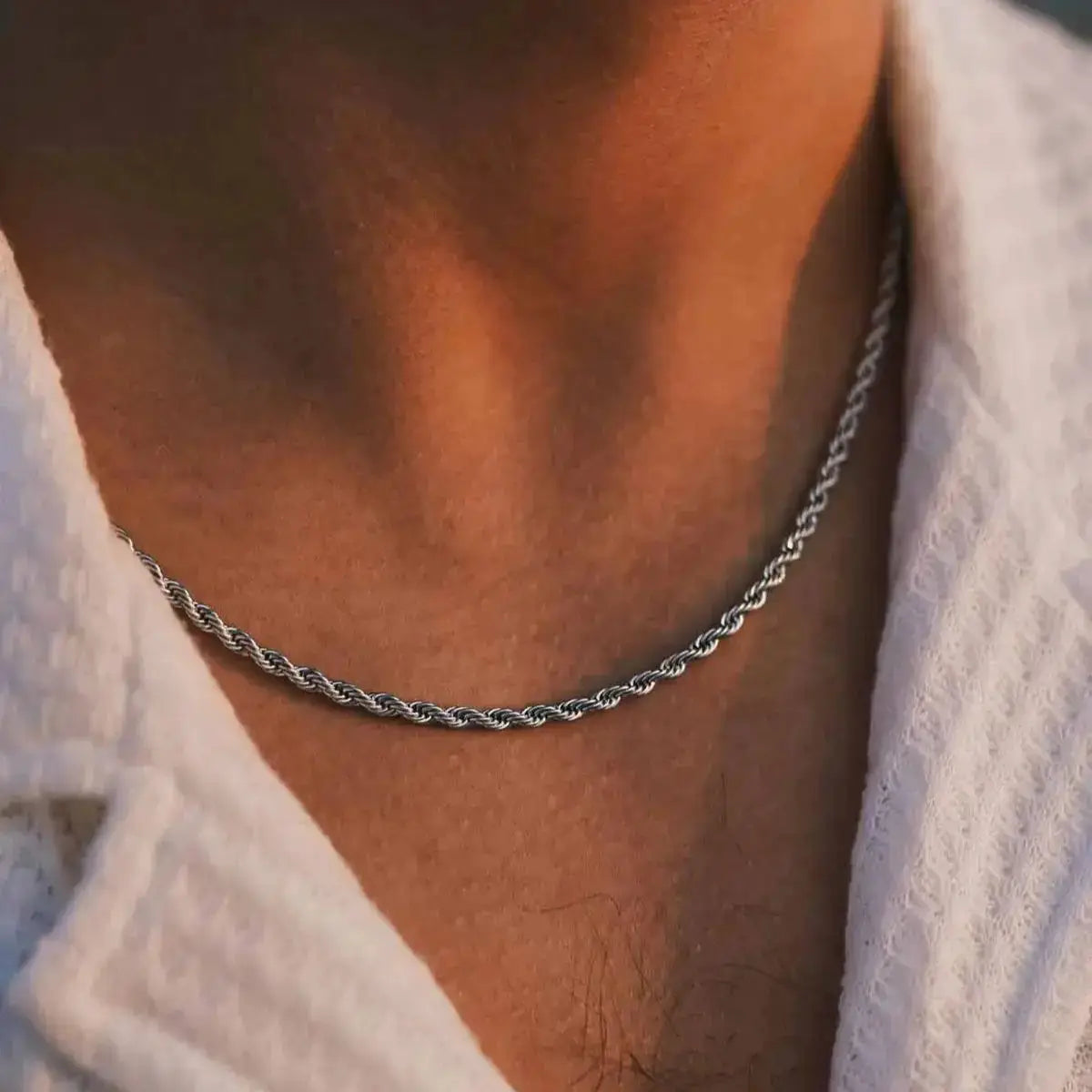 Rope chain necklace, stainless steel, silver color, 16–36 inch length