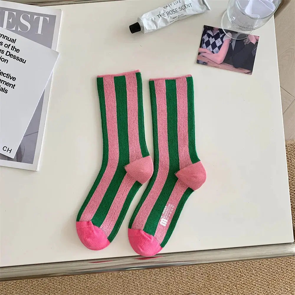 TrendWeave Striped Unisex Crew Socks Breathable Cotton For All Day Comfort And Style