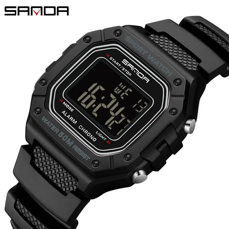 SANDA 2156 Military Style Digital Mens Watch With Large Dial Water Resistant LED Stopwatch