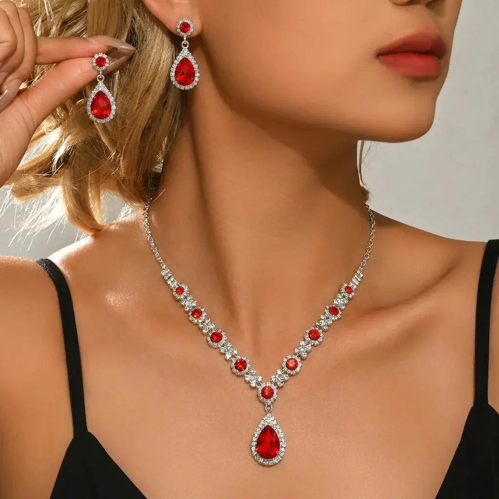 Water Droplet Necklace And Earrings Set Elegant Two Piece Jewelry Gift For Girlfriend And Best Friend Birthday Surprise