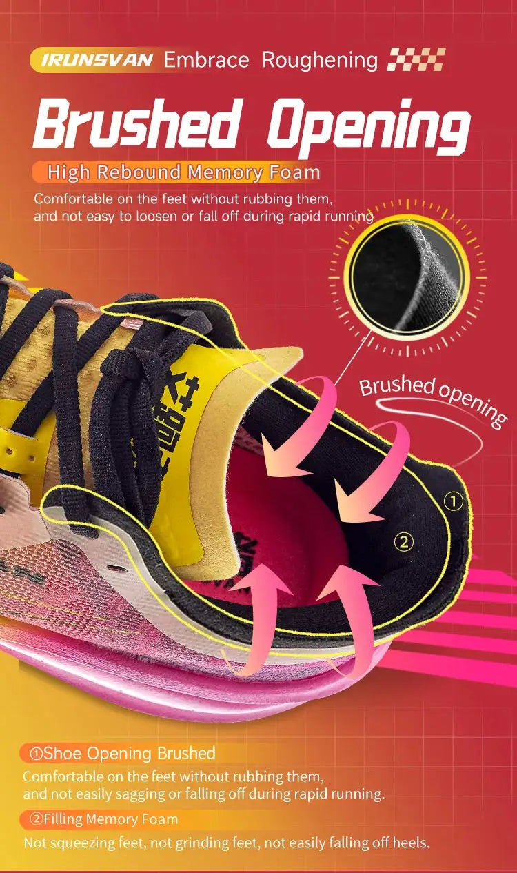 IRUNSVAN nylon carbon-plate running shoes, yellow and black with pink outsole, Simples Market
