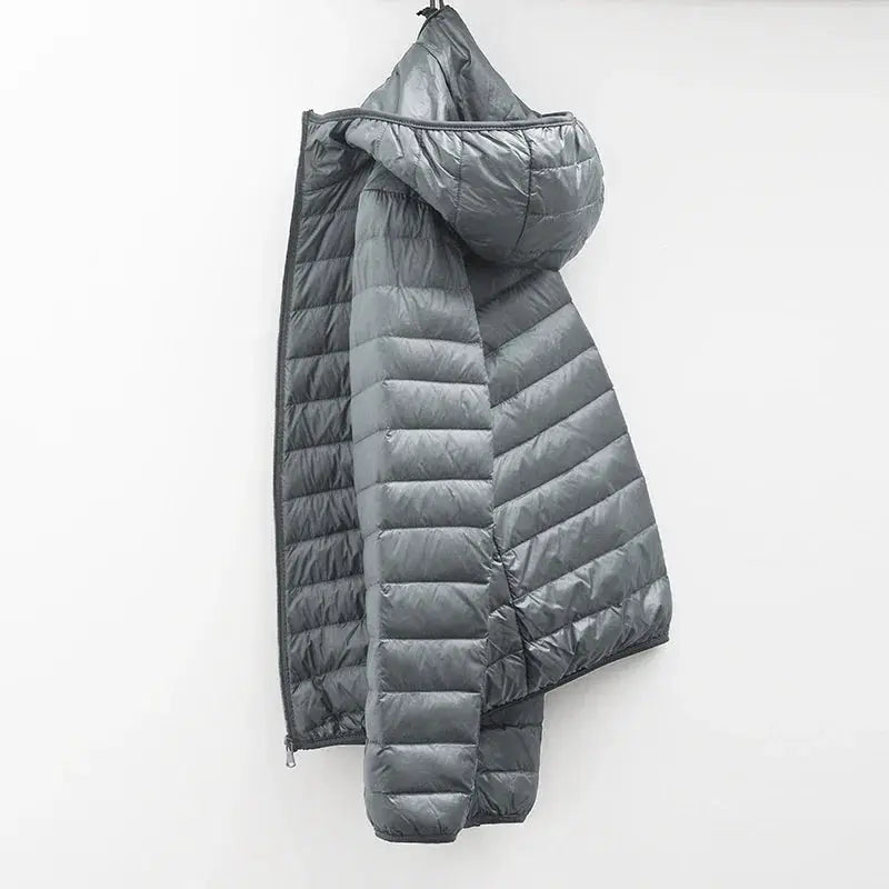 Men's hooded gray duck-down puffer coat, ultralight Simples Market