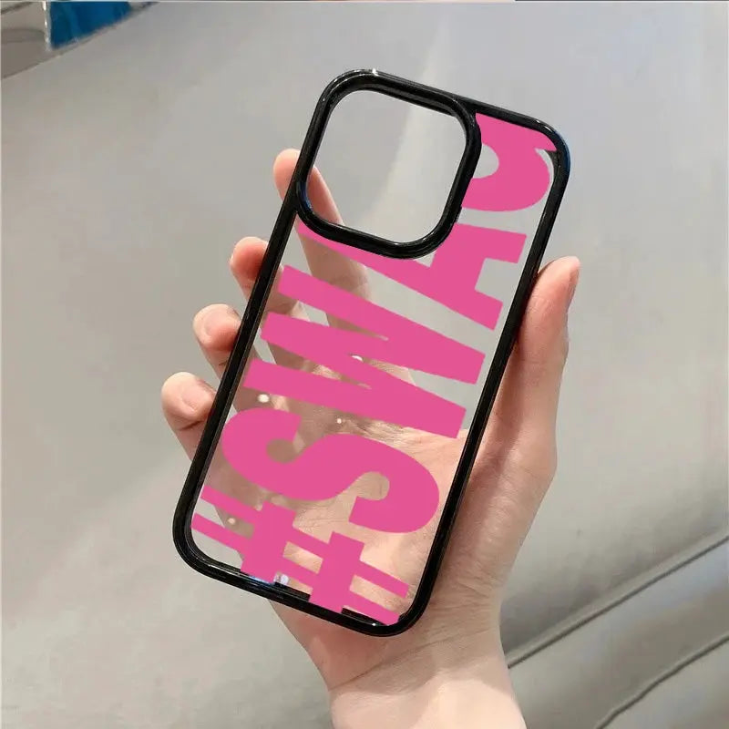 SWAG Bold Letter Phone Case for iPhone, clear back with pink text, Simples Market