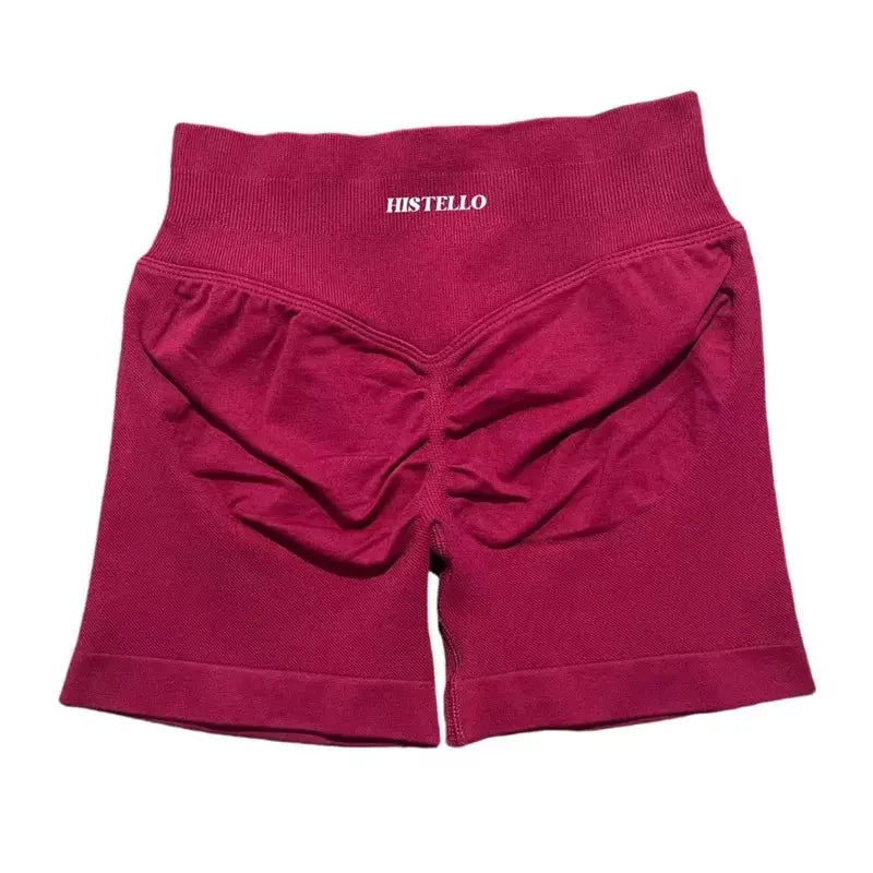 HISTELLO sports shorts, low-waist burgundy seamless scrunch back, breathable stretchy fabric