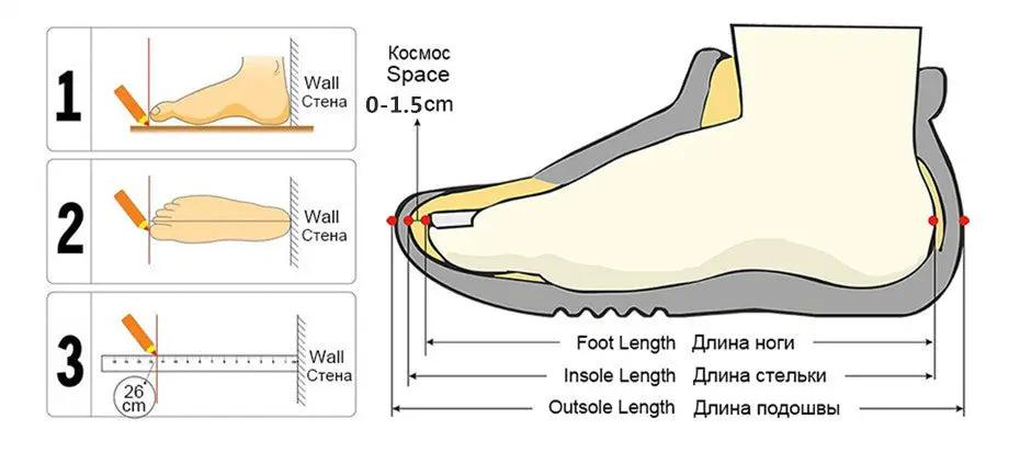 Simples Market beige mesh slip-on men's casual shoes with size guide diagram showing foot measurement
