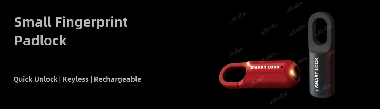 Small Fingerprint Padlock; 2 rechargeable keyless biometric locks in red and gray