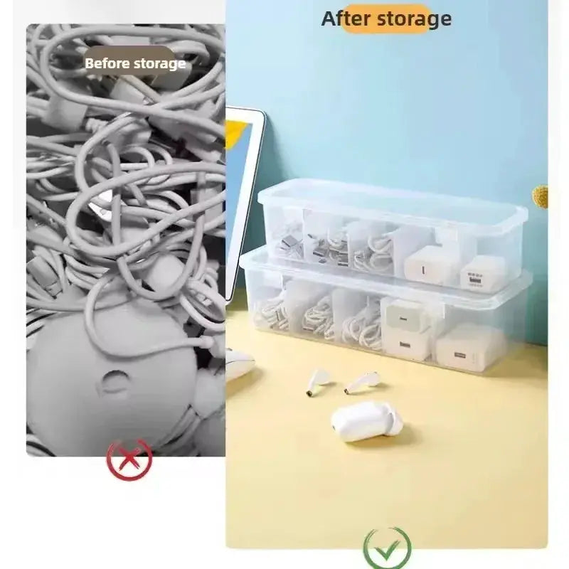Transparent Cable Storage Box With Lid Dustproof Compartment Organizer For Office And Home Use