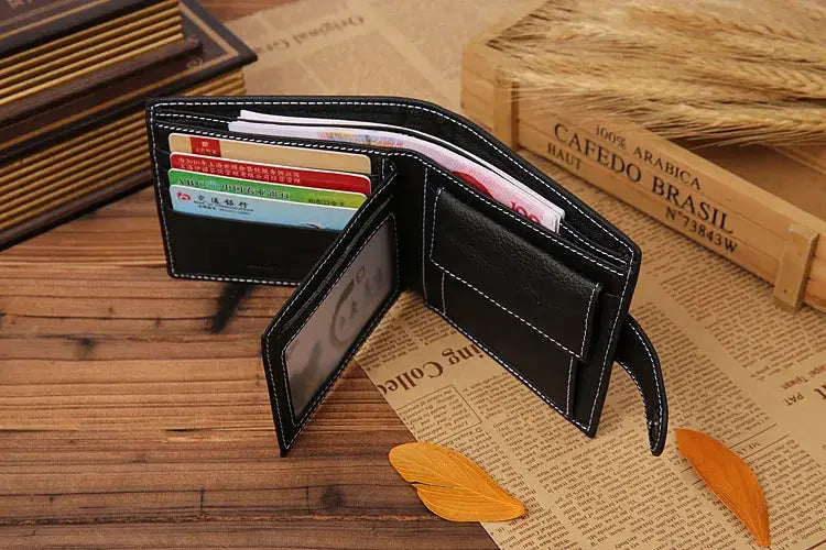 Wallet Simples Market men's black genuine leather with card slots
