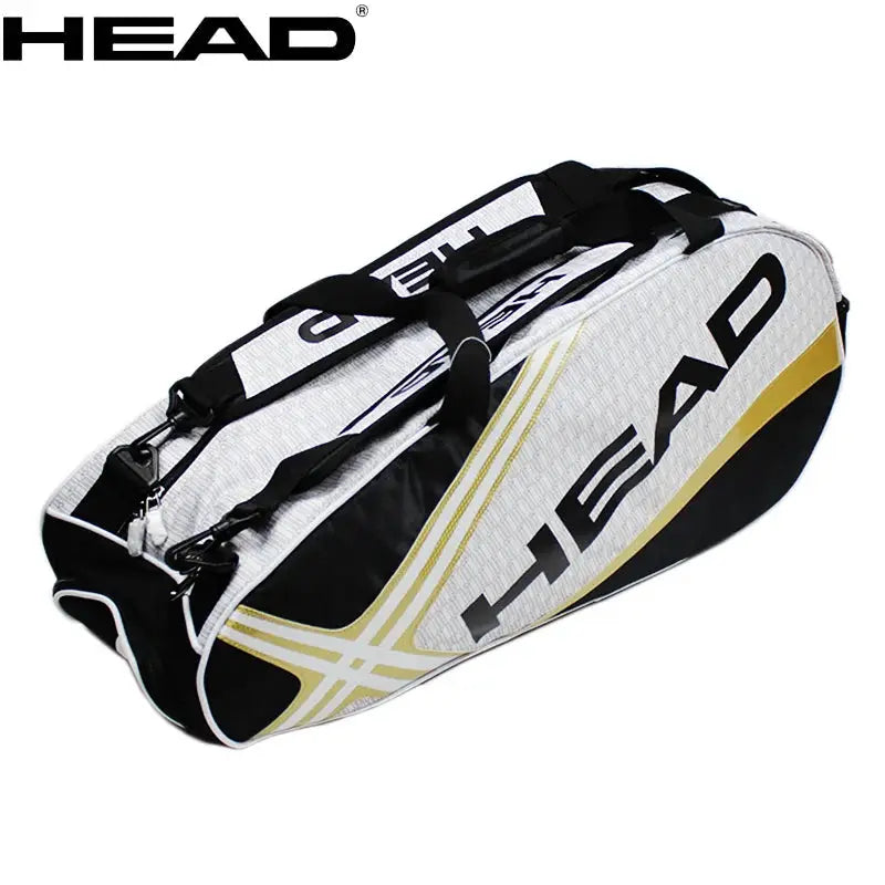 HEAD tennis racket backpack, large capacity for 3–6 racquets with shoes compartment, white with black/yellow accents