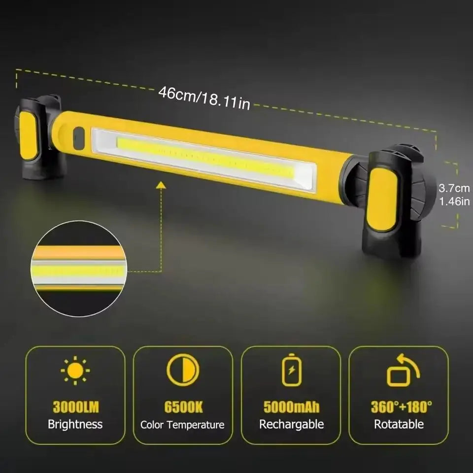 LED Magnetic Work Light Rechargeable Underhood Lamp With Hooks Rotating Magnetic Base For Car Repair Emergency Q1J1