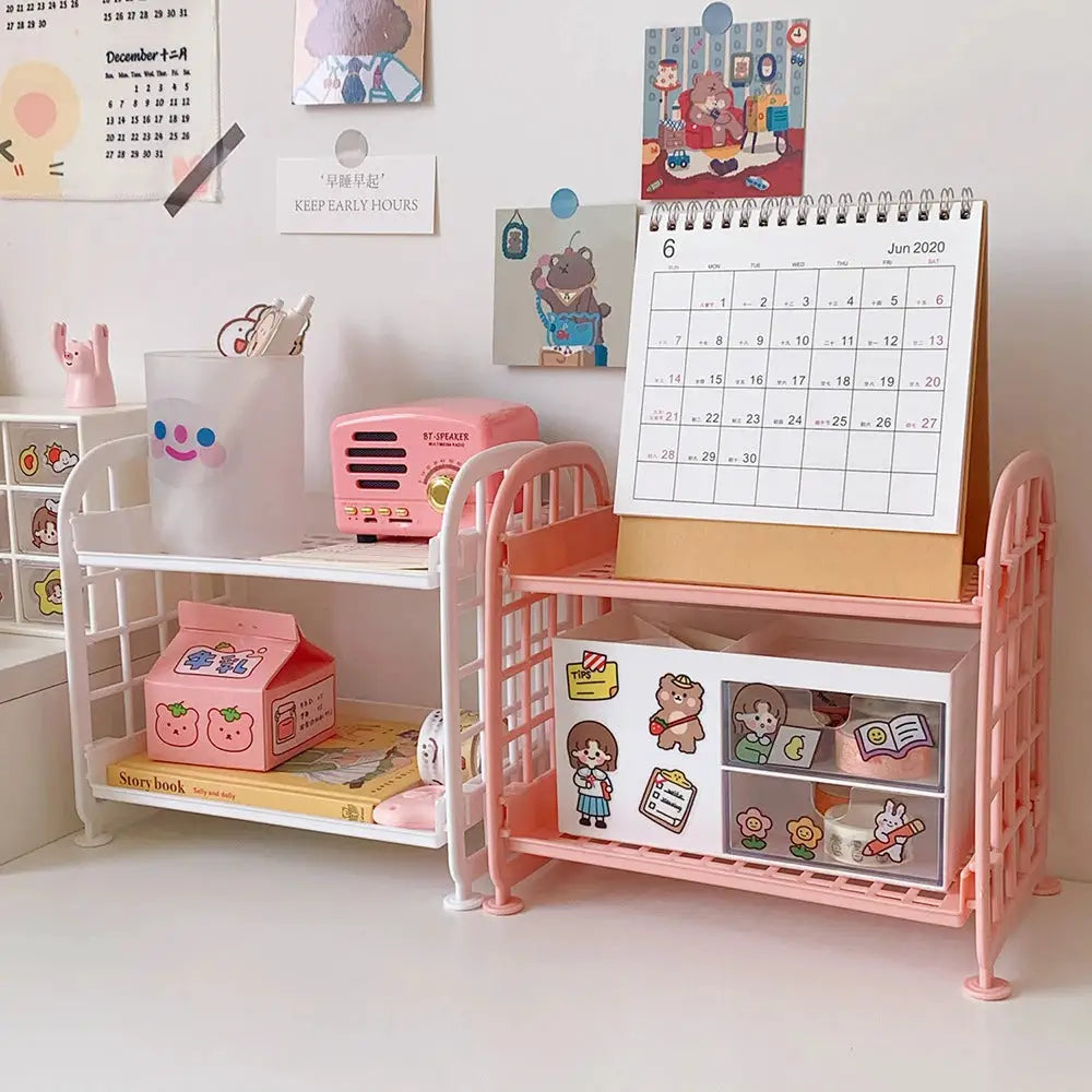 Desktop Stationery Rack and Makeup Organizer Combines Multi Function Plastic Desk Shelf Storage for Office Dorm Vanity