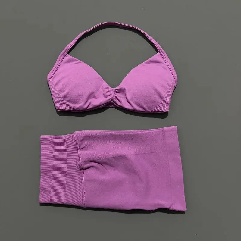 Histello 2 Piece Women Yoga Set Strappy Bra Top Scrunch Shorts