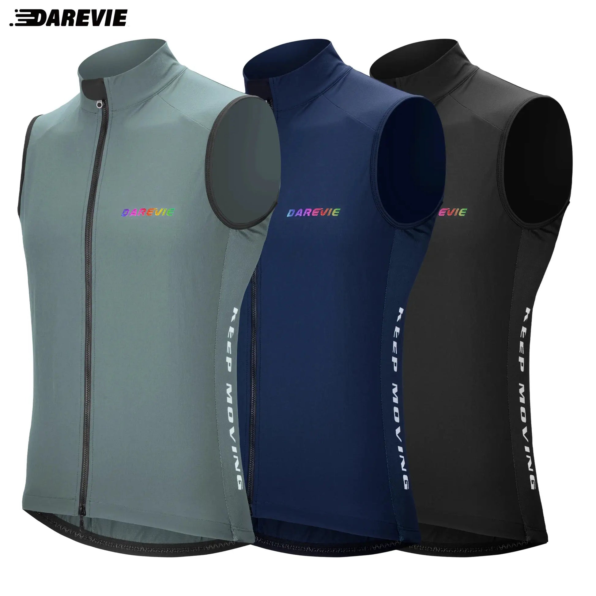 DAREVIE cycling windproof vest set in 3 colors: sage green, navy, black with 2-way zipper and back pockets