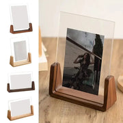 Walnut/Beech acrylic U-shaped photo frame with clear panel and wooden desktop base by Simples Market