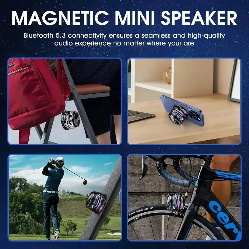 NovaPulse Outdoor Magnetic Bluetooth Speaker Portable Mini Travel Stereo RGB Light And Phone Holder
