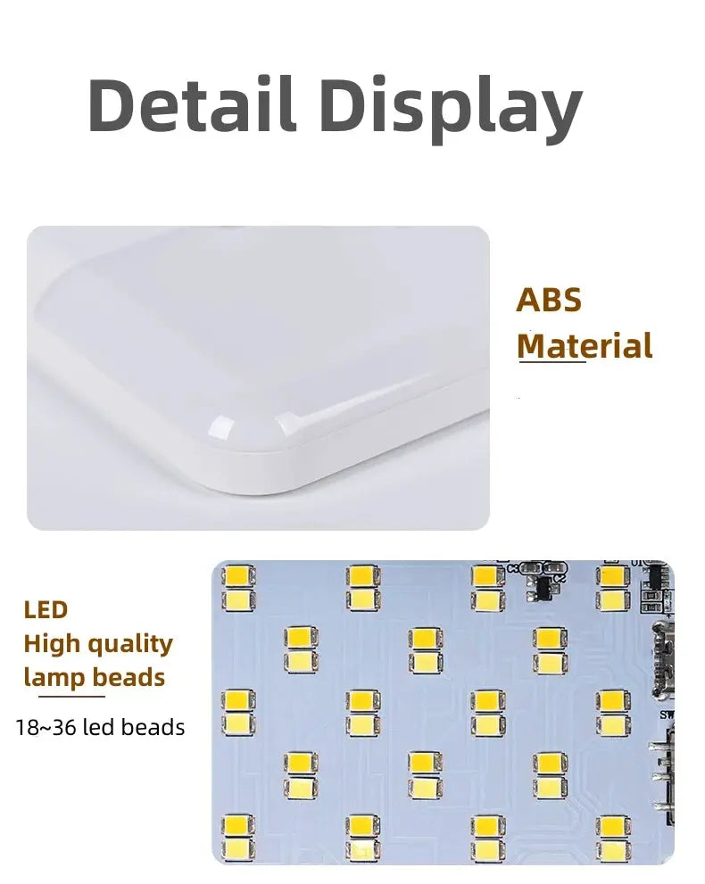Motion Sensor LED Square Lamp by Simples Market; white ABS material, USB charging, 18–36 LED beads.