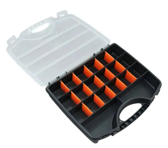 Simples Market plastic tool parts storage box with thickened grid, black case and orange dividers