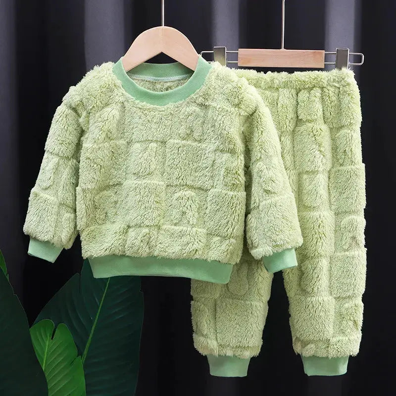 CozyKids Korean Velvet Baby Pajama Set For Autumn Winter Ultra Warm Velour Sleepwear For Babies And Toddlers