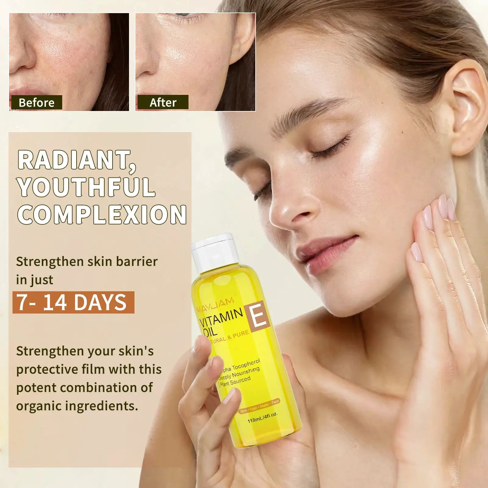 MAYJAM Natural And Pure Vitamin E Oil For Skin And Hair Moisturizing Brightening And Nourishing 118ml 236ml