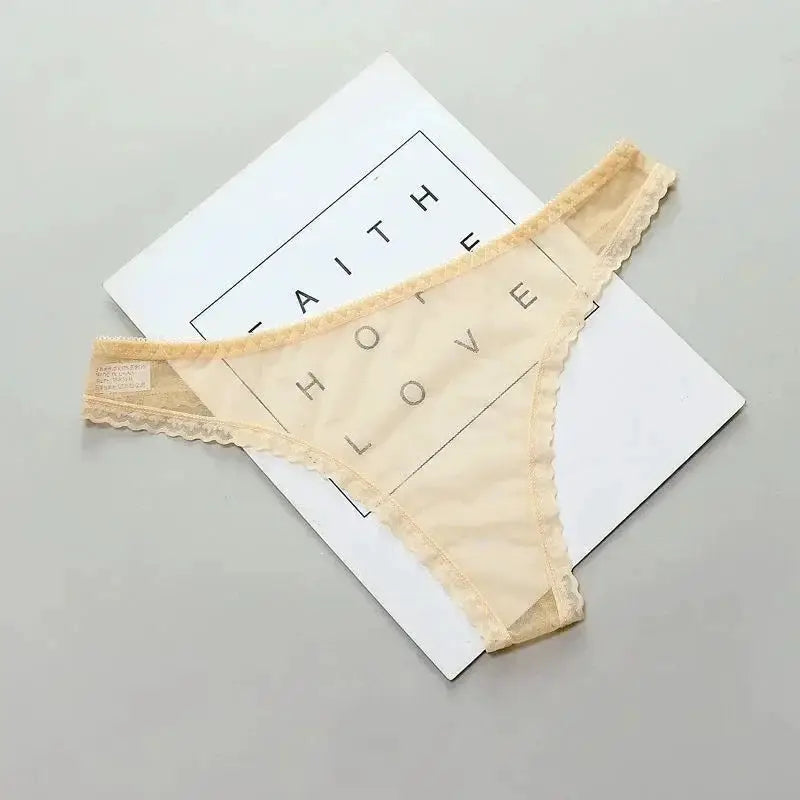 LaceLux Transparent Lace See Through Thong Panties With Breathable Mesh Crotch And Seamless Low Rise