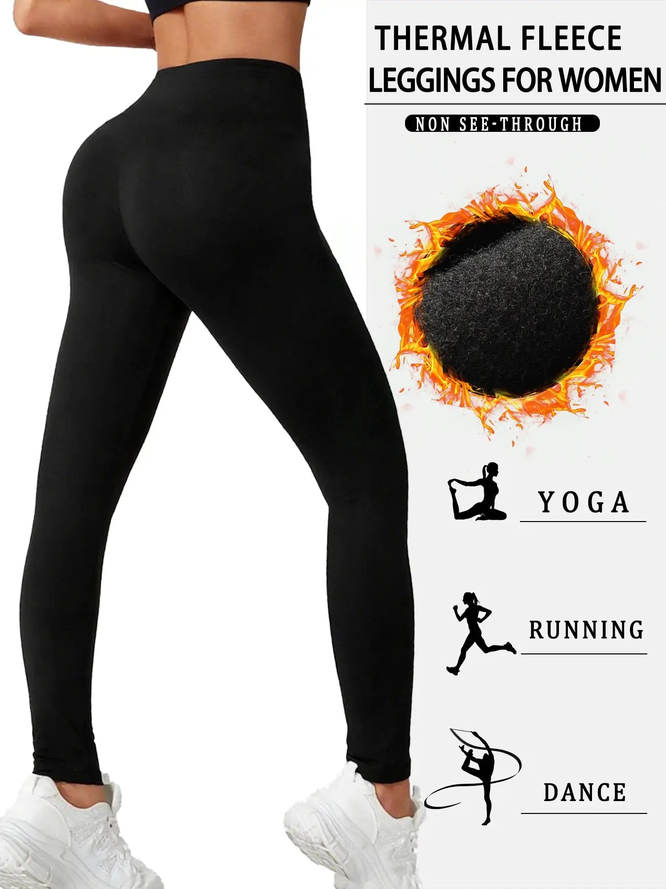 Women's thermal fleece-lined leggings by Simples Market, black low-rise athletic wear for yoga and winter workouts
