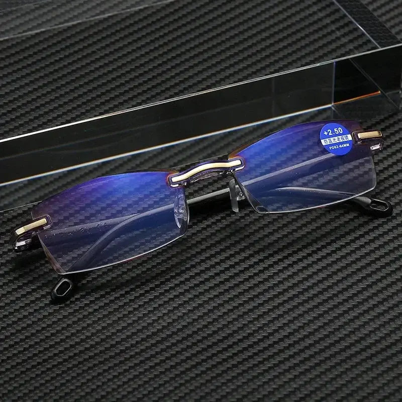 Lumiview Vintage Rimless Reading Glasses Anti Blue Light Presbyopia Eyewear With Diopters 1.0 To 4.0