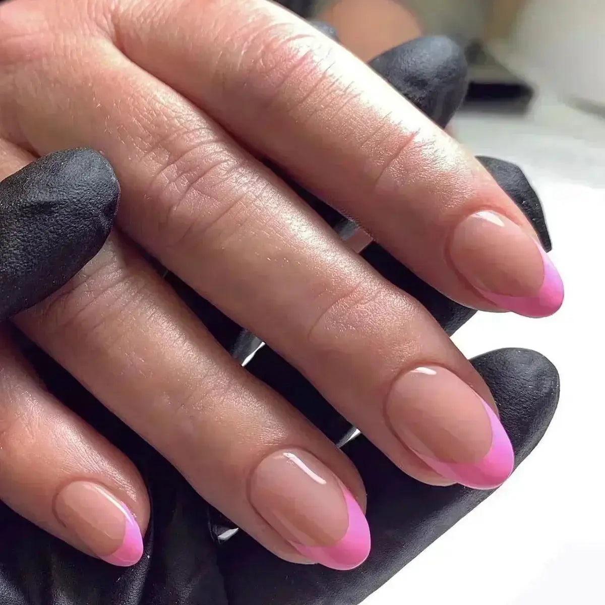 Glamora French Almond False Nails 24 Piece Press On Stiletto Tips With White Edge Design Glue Included For Wearable Glam