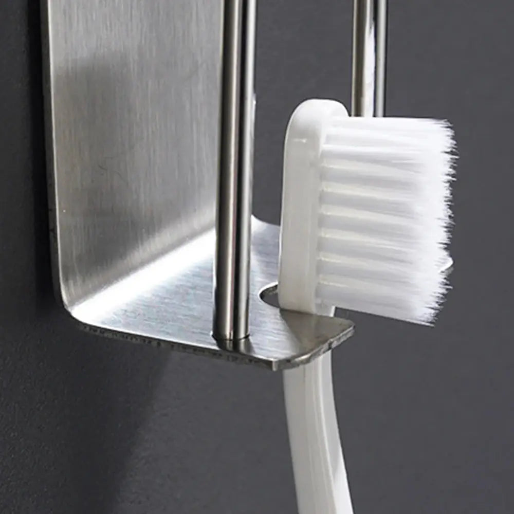 Stainless Steel Wall Mounted Toothbrush And Wash Cup Holder Perforation Free Bathroom Shelf Storage Rack Two In One