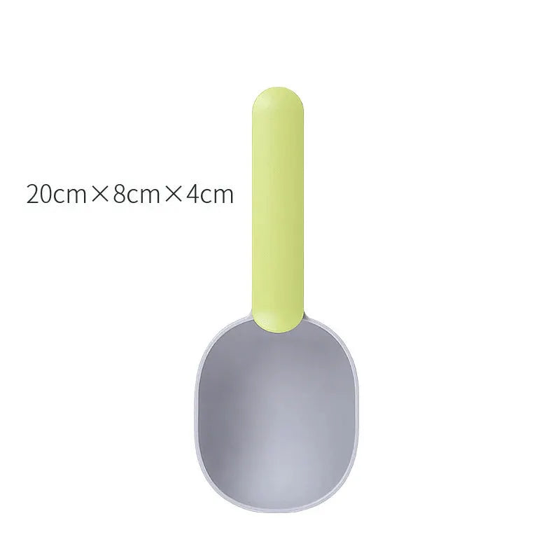 Multifunctional Dog And Cat Food Shovel Spoon With Measuring Cup Sealed Bag Clip Curved Ergonomic Design Easy To Clean