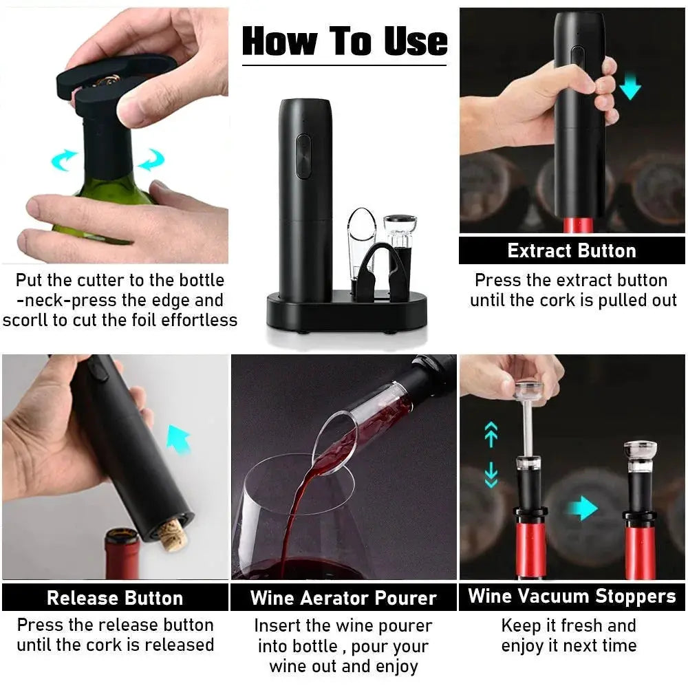 Electric Wine Bottle Opener Automatic Corkscrew Rechargeable With Charging Base For Red Wine Kitchen Accessories