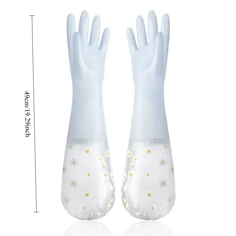 Pair of Simples Market floral latex waterproof cleaning gloves; long white gauntlets with daisy print